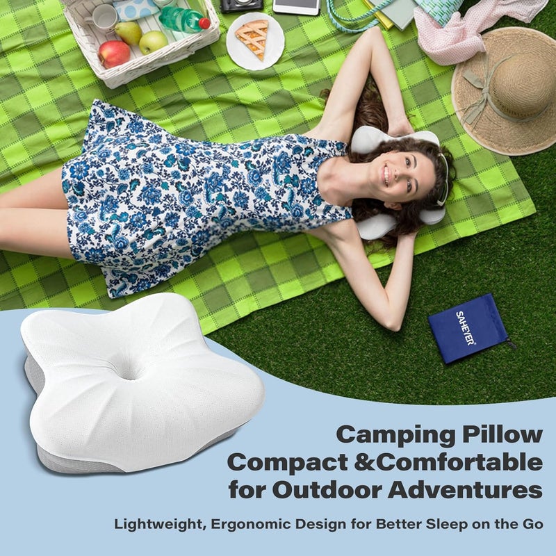 SAHEYER Memory Foam Camping Pillow, Travel Pillows for Sleeping, Cervical Neck Support Camping Gear Accessories - Small Pillow Travel Essentials for Sleep, Backpack, Hammock, 11.81x9.84x3.94 in, Gray - Image 5